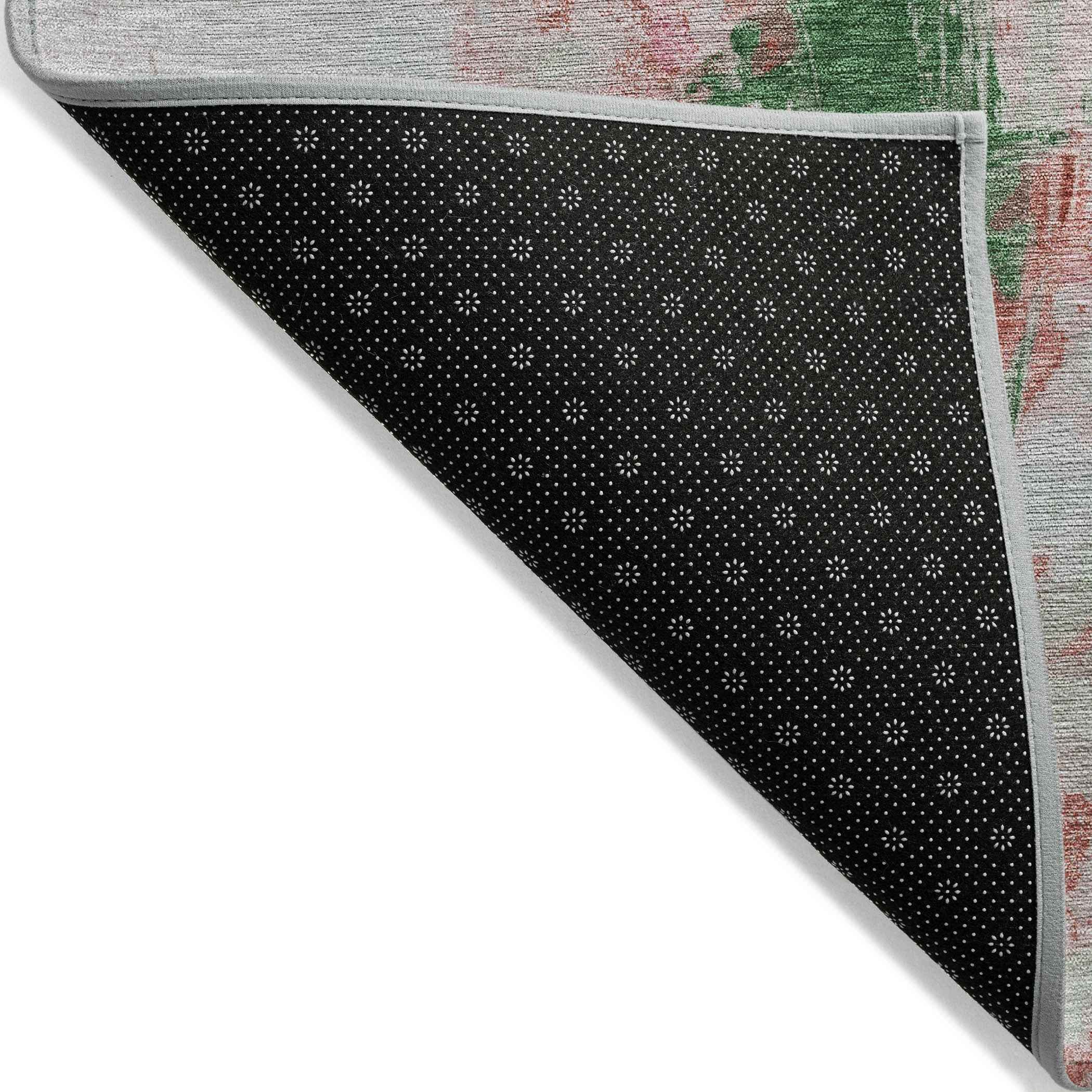 8' Blush And Green Round Abstract Washable Indoor Outdoor Area Rug