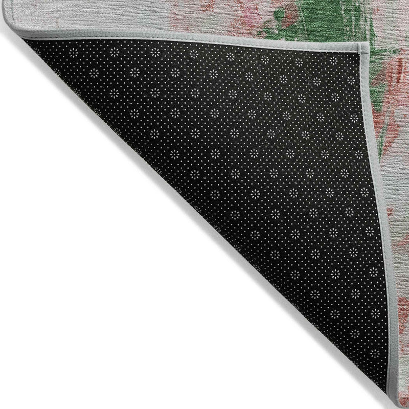 8' Blush And Green Round Abstract Washable Indoor Outdoor Area Rug