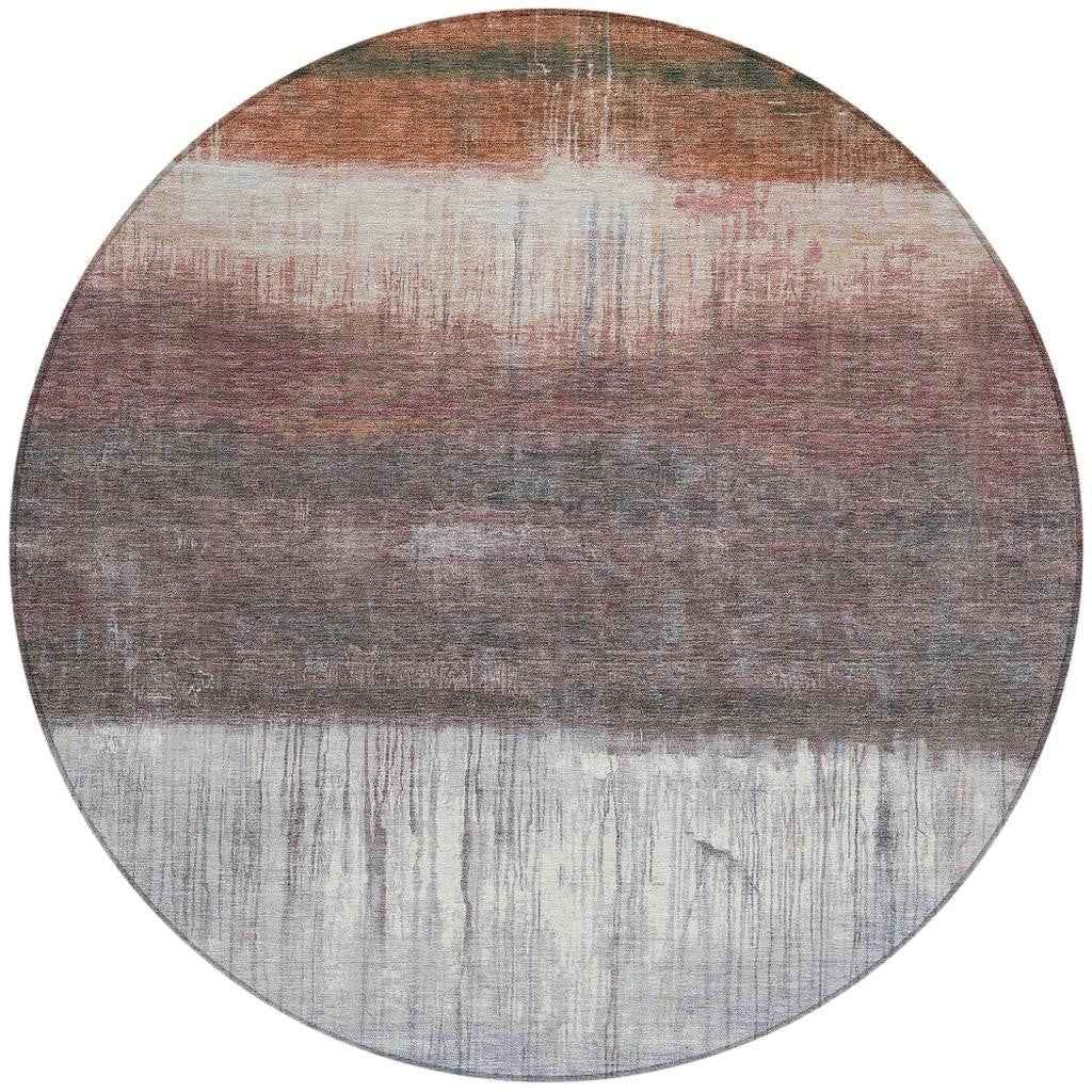 8' Rust And Ivory Round Abstract Washable Indoor Outdoor Area Rug