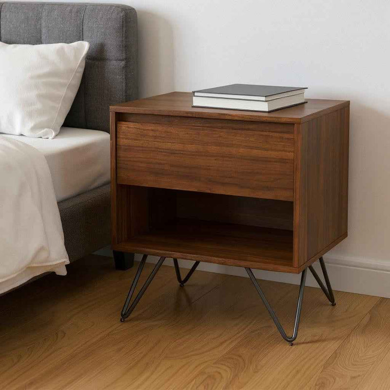 24" Walnut Solid Wood Two Drawer Nightstand