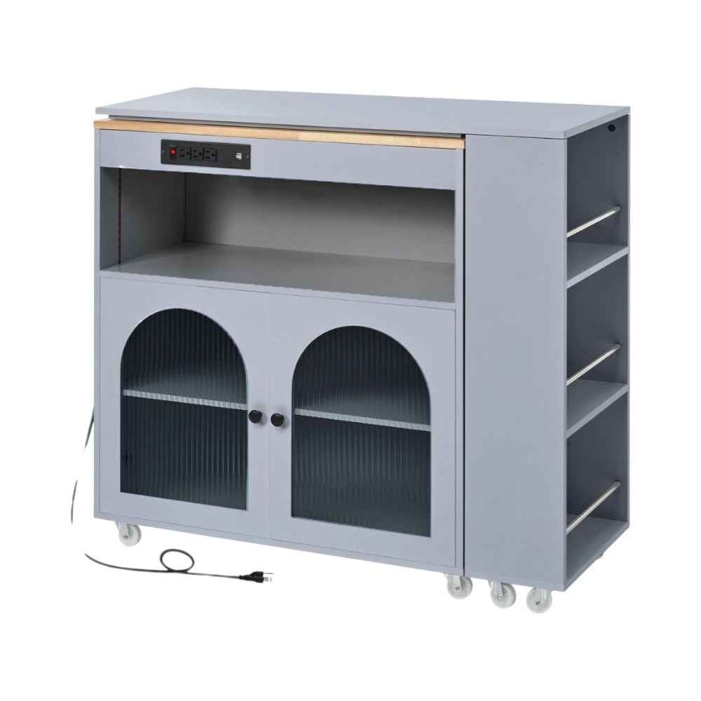 33" Gray Wood Rolling Kitchen Island With Storage