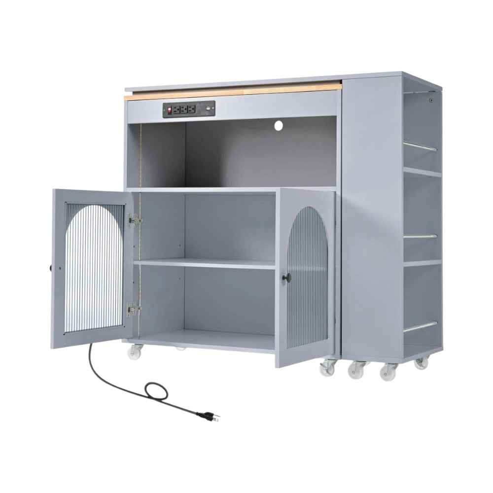 33" Gray Wood Rolling Kitchen Island With Storage