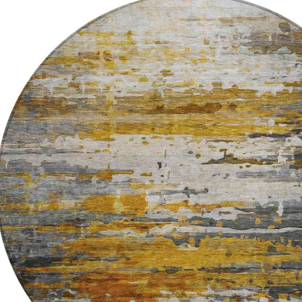 8' Copper And Gray Round Abstract Washable Indoor Outdoor Area Rug