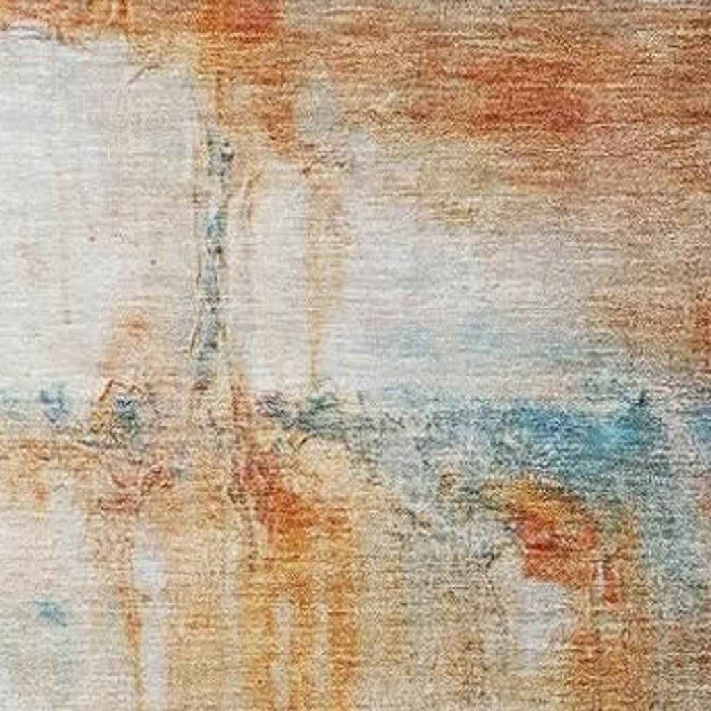 3' X 5' Rust Gray And Blue Abstract Washable Indoor Outdoor Area Rug