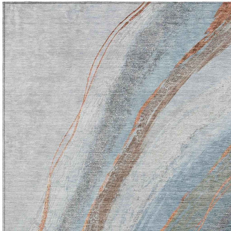 3' X 5' Blue And Copper Abstract Washable Indoor Outdoor Area Rug