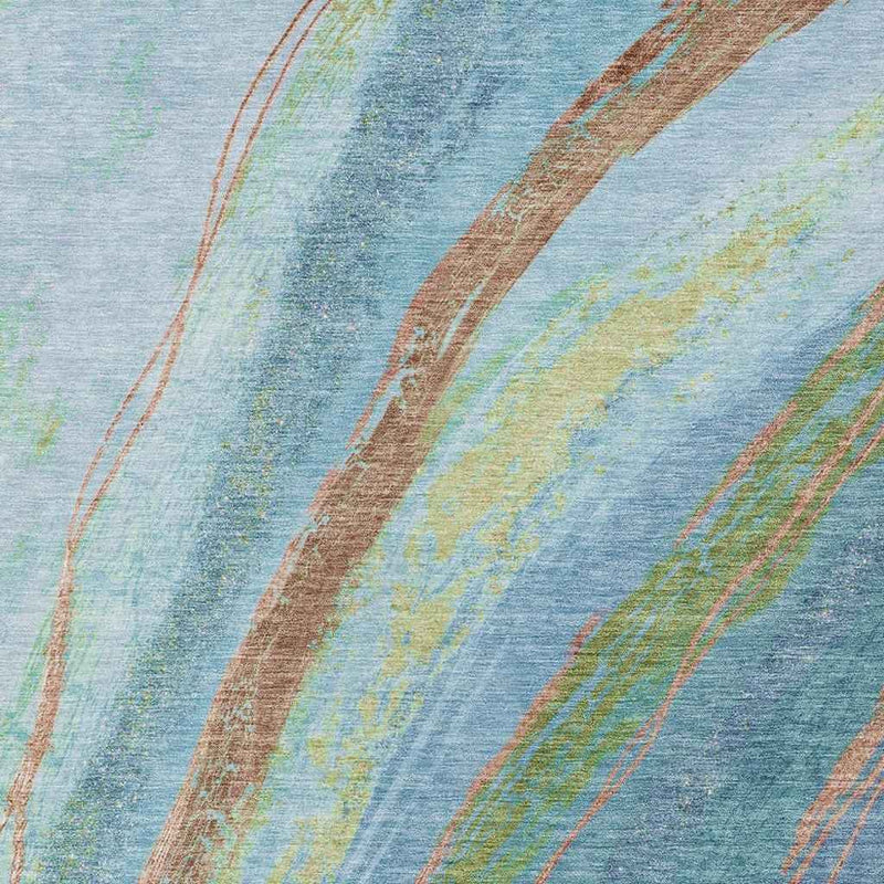 3' X 5' Blue Copper And Green Abstract Washable Indoor Outdoor Area Rug