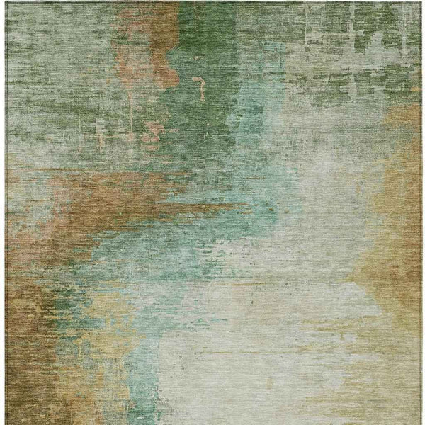10' X 14' Artichoke Green Brown And Beige Abstract Washable Indoor Outdoor Area Rug
