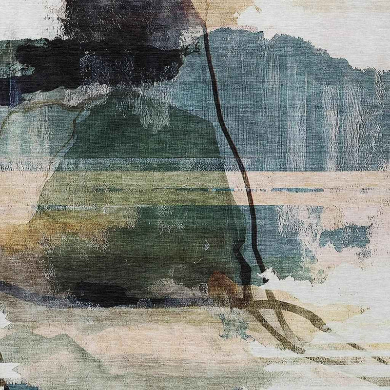 8' X 10' Green And Ivory Abstract Washable Indoor Outdoor Area Rug