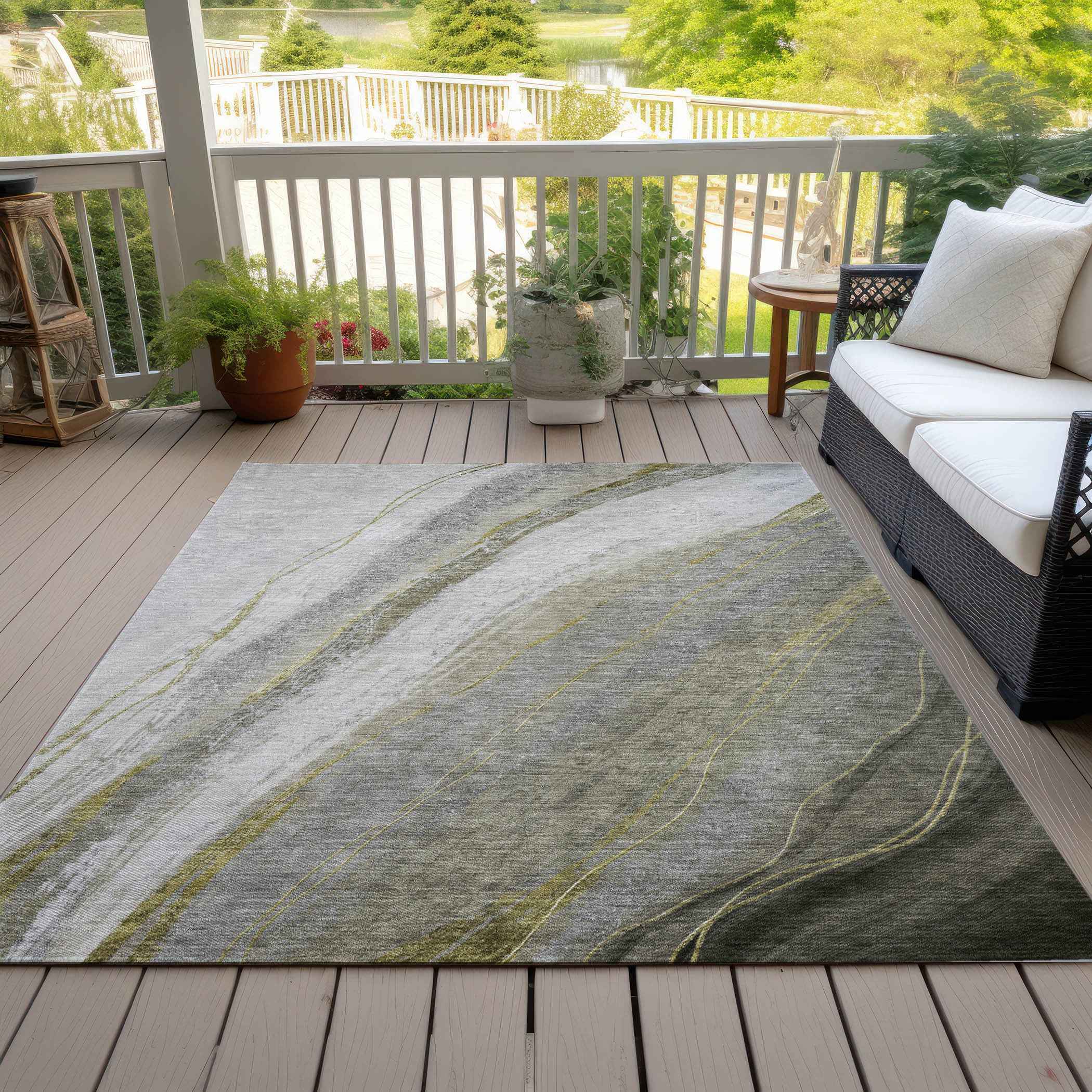 8' X 10' Pewter And Gray Abstract Washable Indoor Outdoor Area Rug
