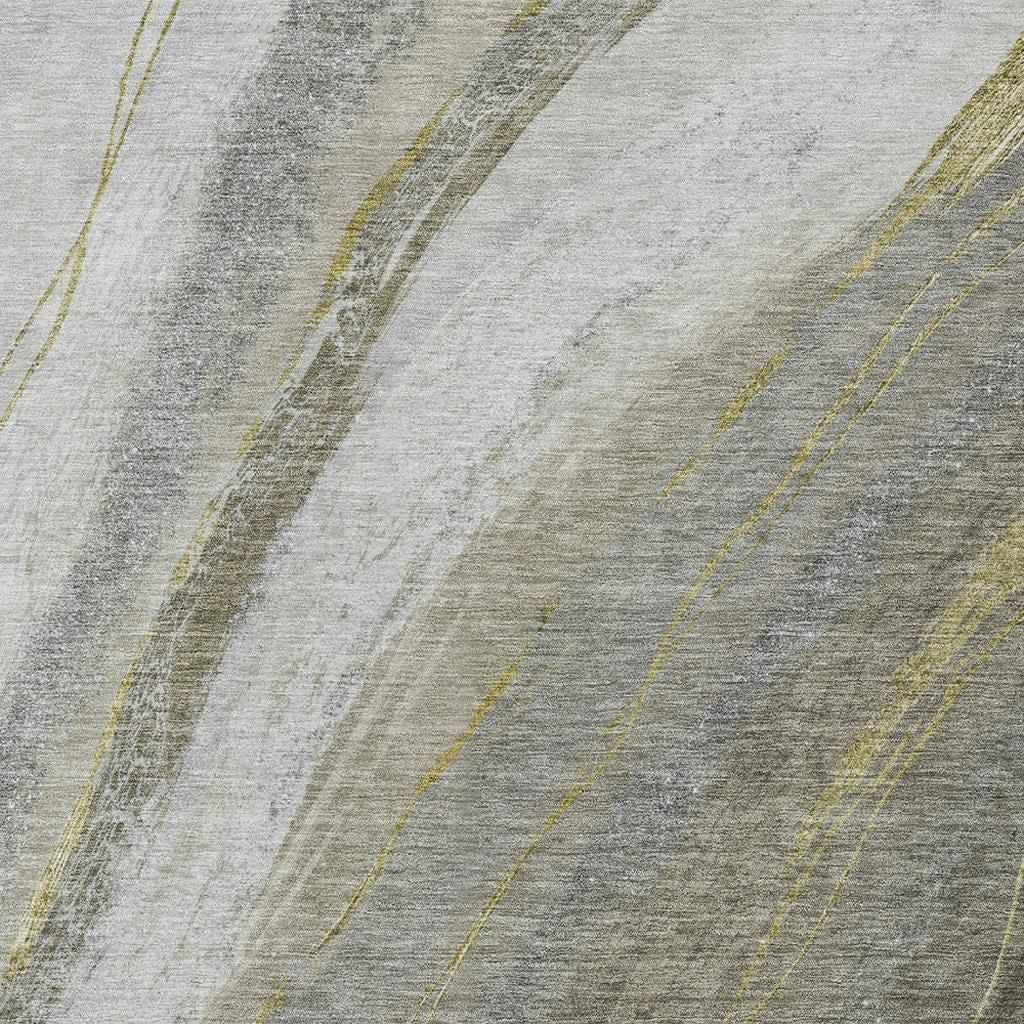 8' X 10' Pewter And Gray Abstract Washable Indoor Outdoor Area Rug