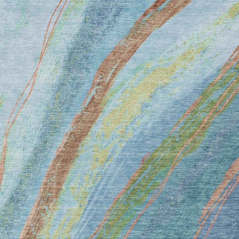 10' X 14' Blue Copper And Green Abstract Washable Indoor Outdoor Area Rug