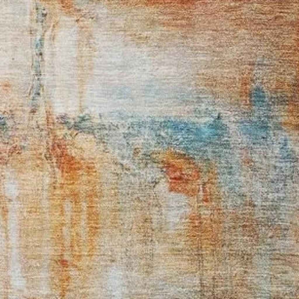 5' X 8' Rust Gray And Blue Abstract Washable Indoor Outdoor Area Rug