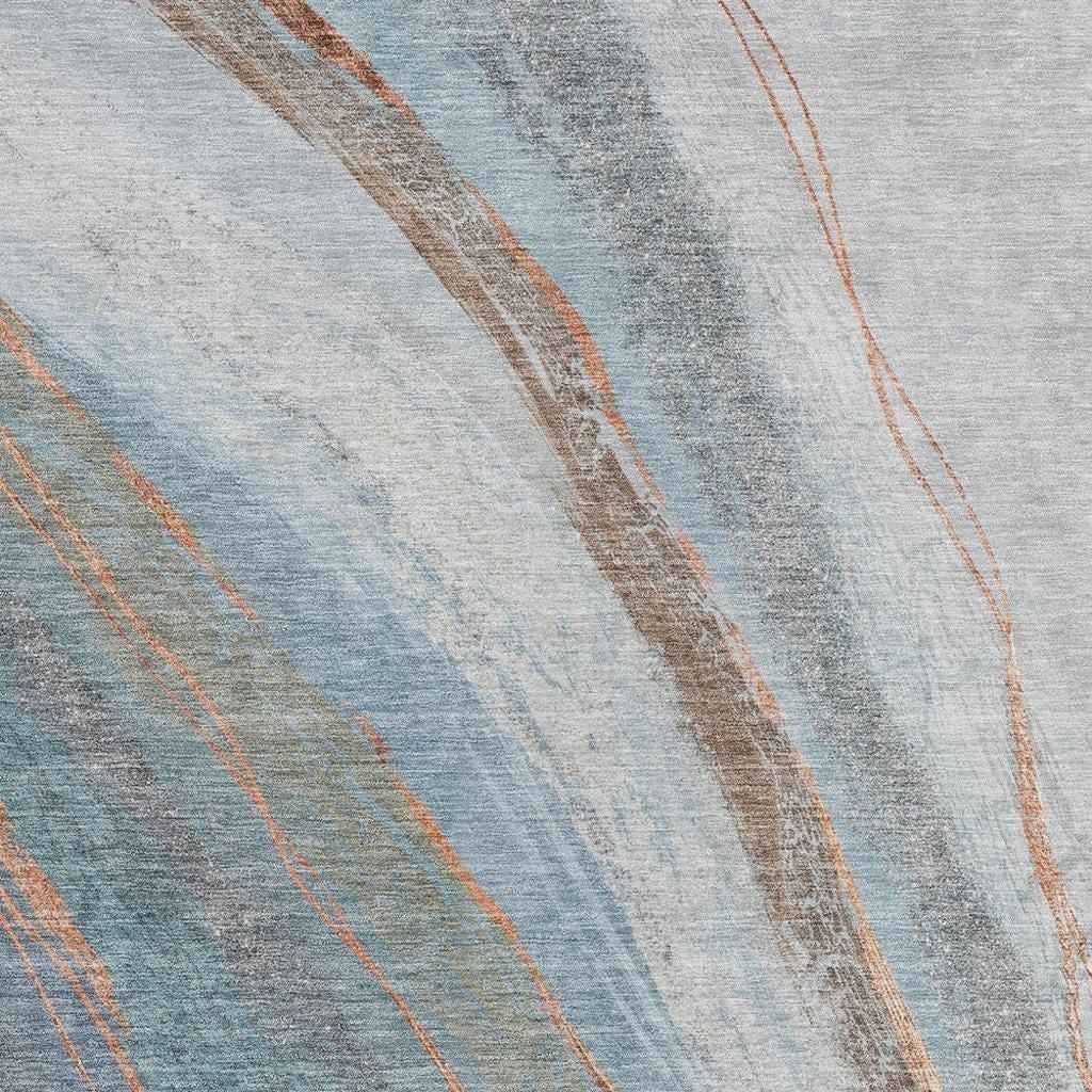 9' X 12' Blue And Copper Abstract Washable Indoor Outdoor Area Rug
