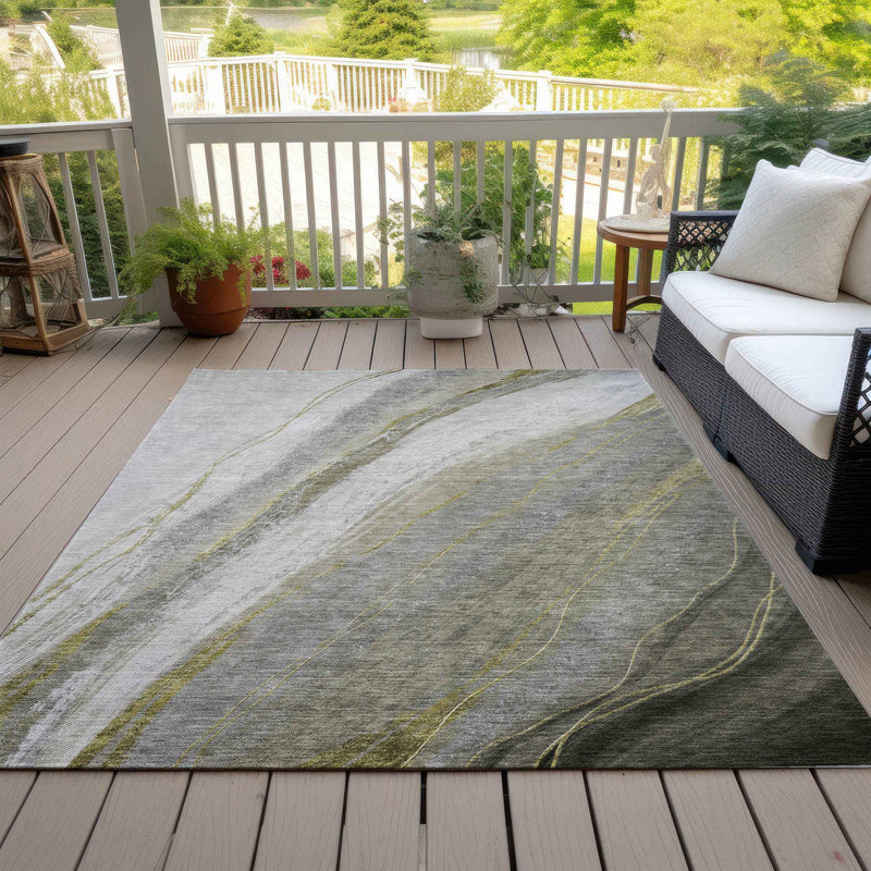 5' X 8' Pewter And Gray Abstract Washable Indoor Outdoor Area Rug