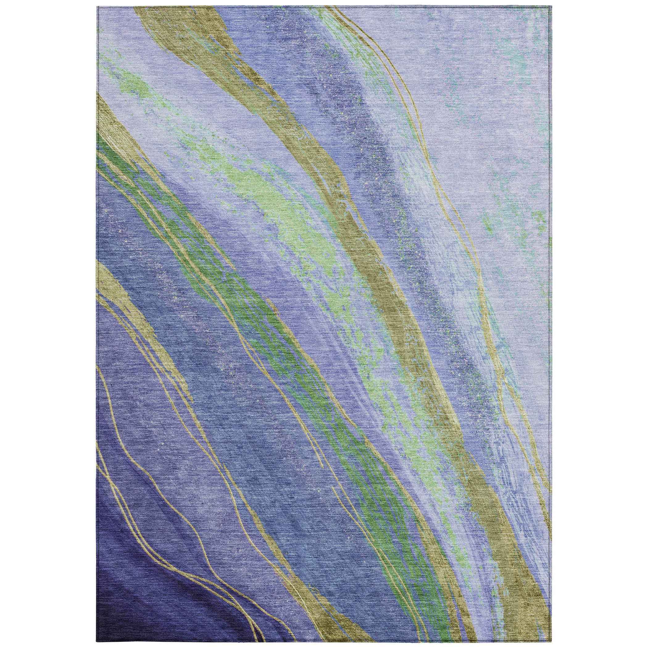 8' X 10' Purple Green And Gold Abstract Washable Indoor Outdoor Area Rug