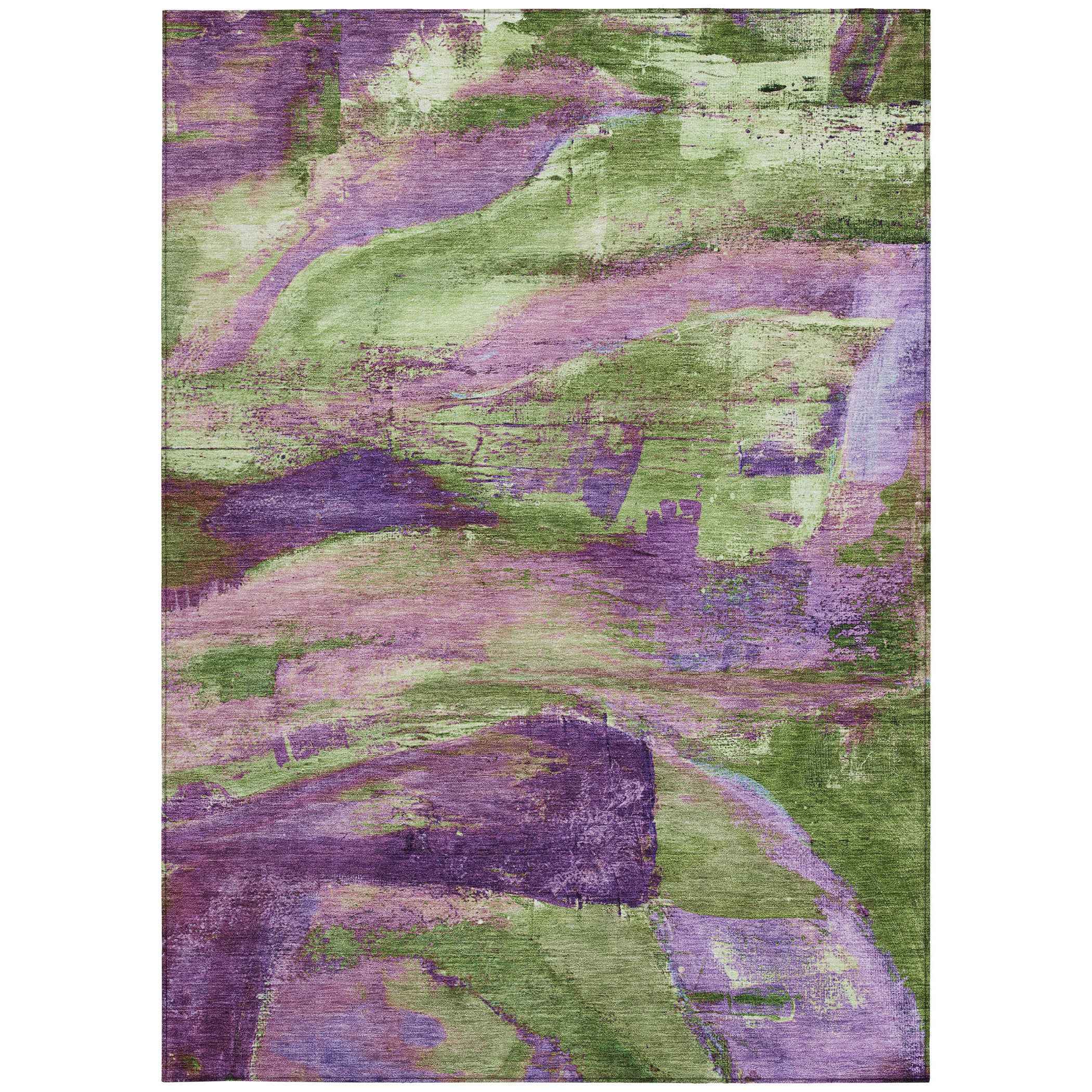 10' X 14' Purple Plum And Green Abstract Washable Indoor Outdoor Area Rug