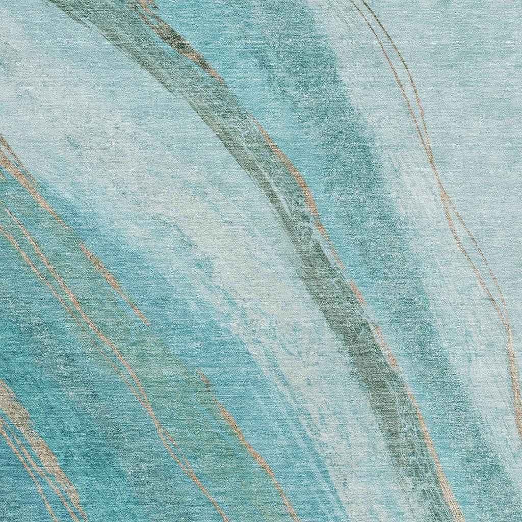10' X 14' Turquoise And Taupe Abstract Washable Indoor Outdoor Area Rug