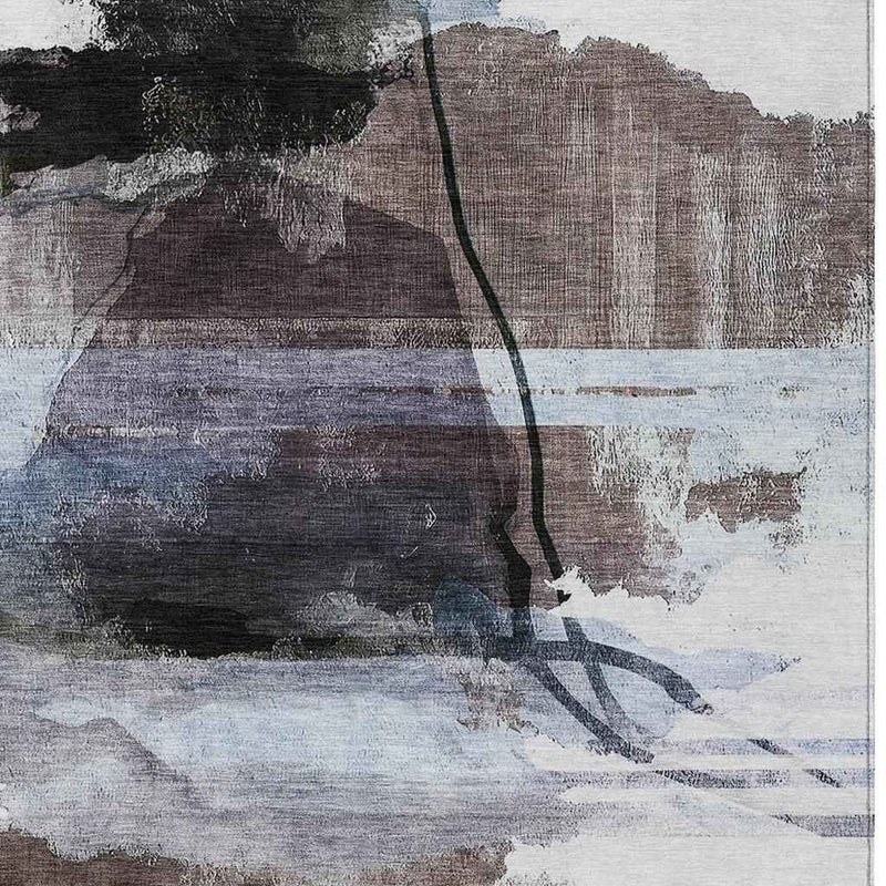 9' X 12' Brown And Ivory Abstract Washable Indoor Outdoor Area Rug