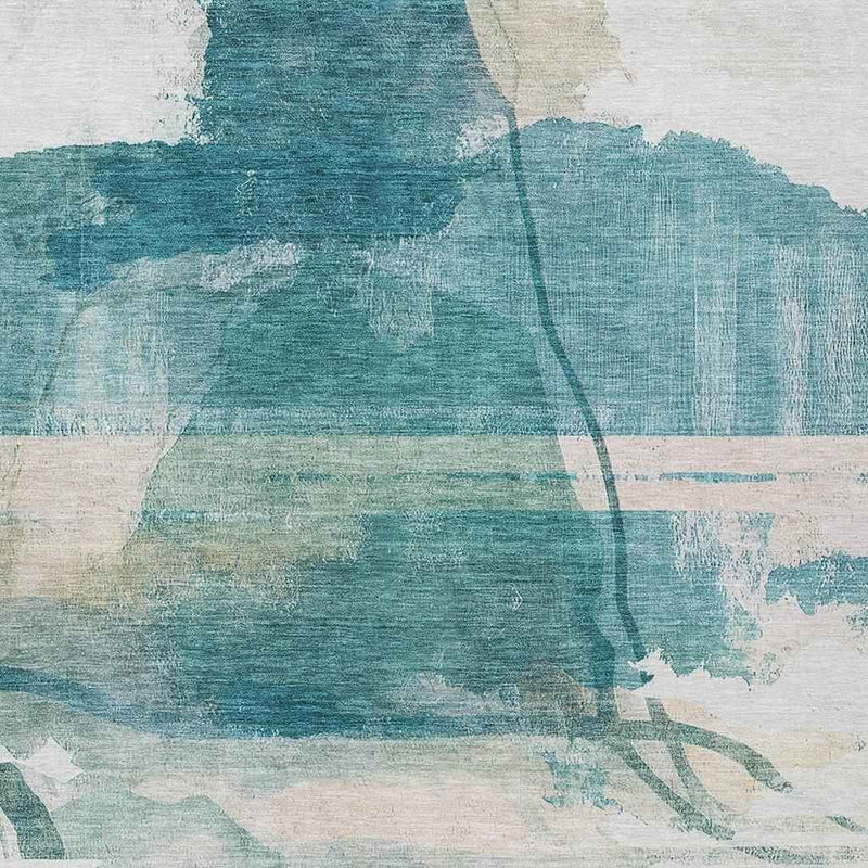 8' X 10' Teal Blue And Ivory Abstract Washable Indoor Outdoor Area Rug