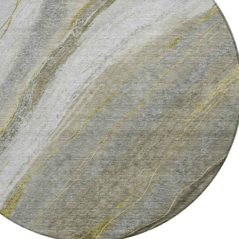 8' Pewter And Gray Round Abstract Washable Indoor Outdoor Area Rug