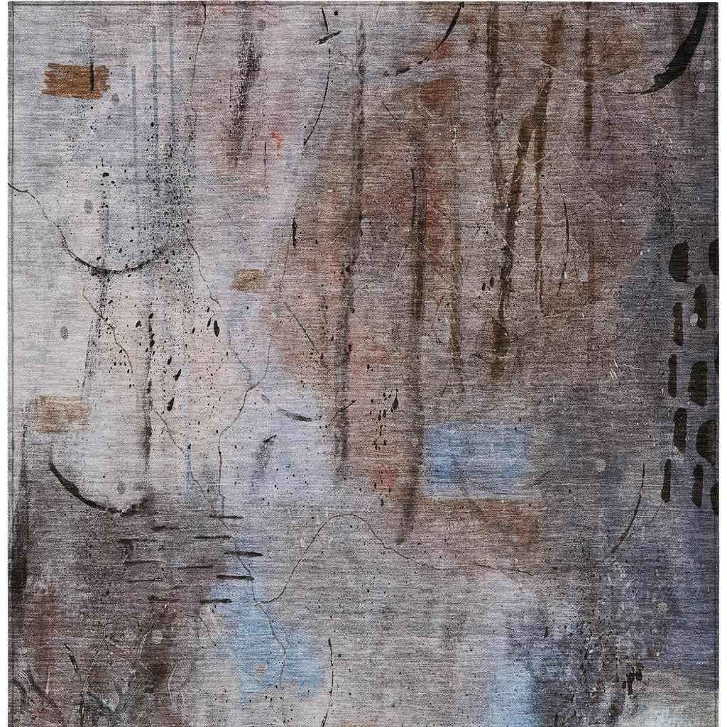 10' X 14' Taupe And Brown Abstract Washable Indoor Outdoor Area Rug