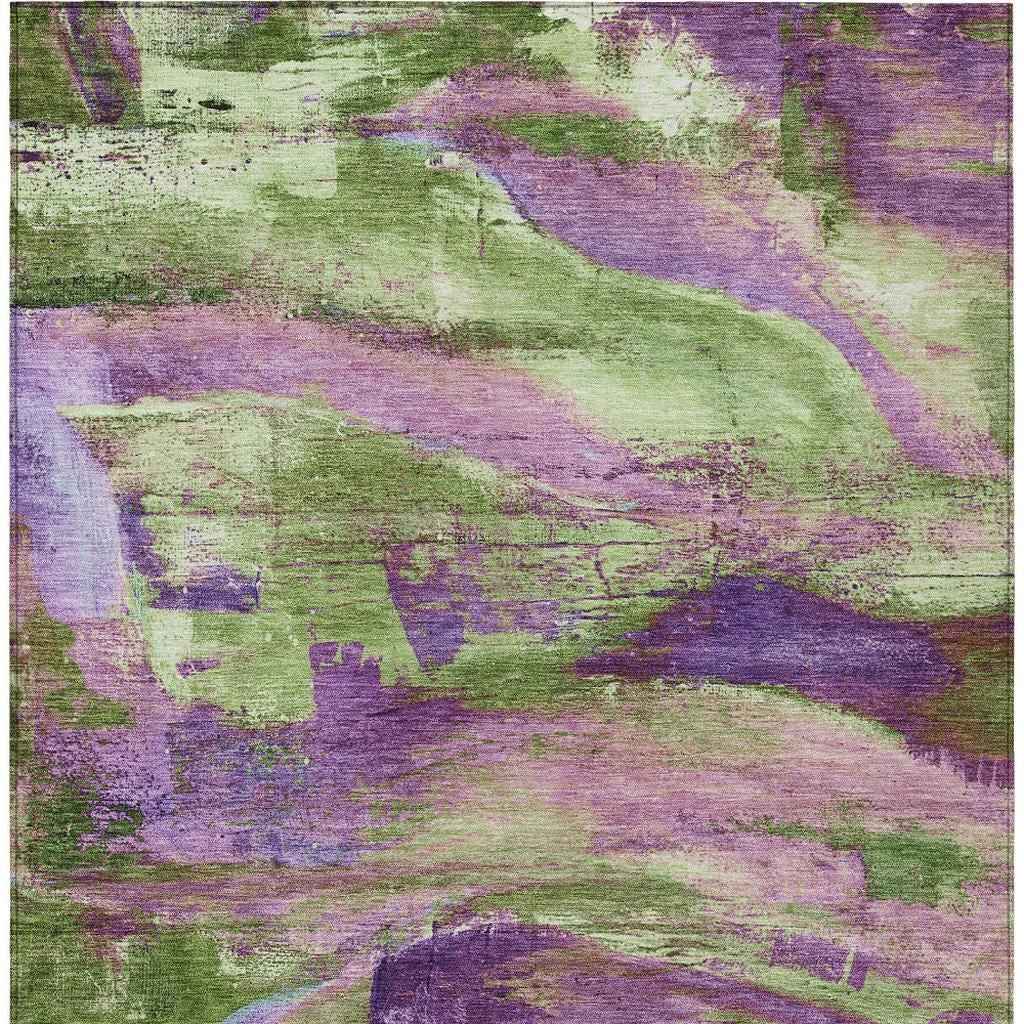 8' X 10' Purple Plum And Green Abstract Washable Indoor Outdoor Area Rug