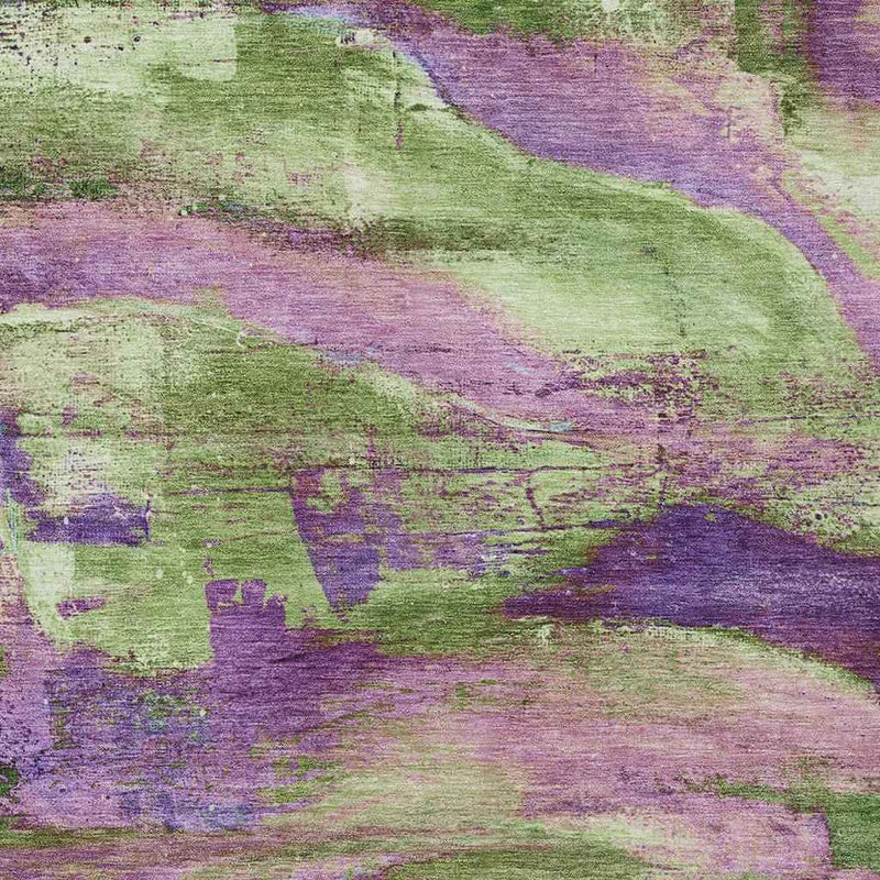 8' X 10' Purple Plum And Green Abstract Washable Indoor Outdoor Area Rug