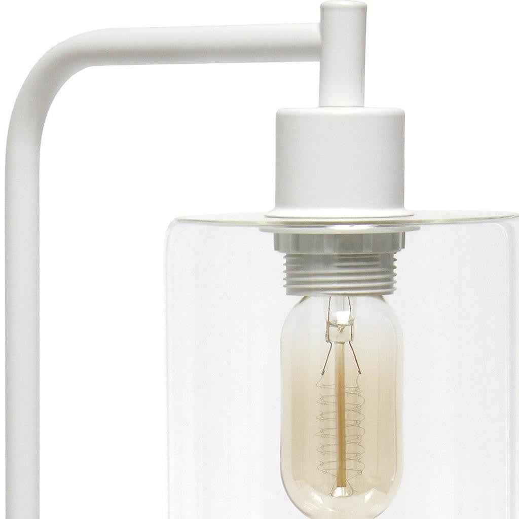 19" White Iron Lantern USB Table Lamp With Clear Cylinder Shade