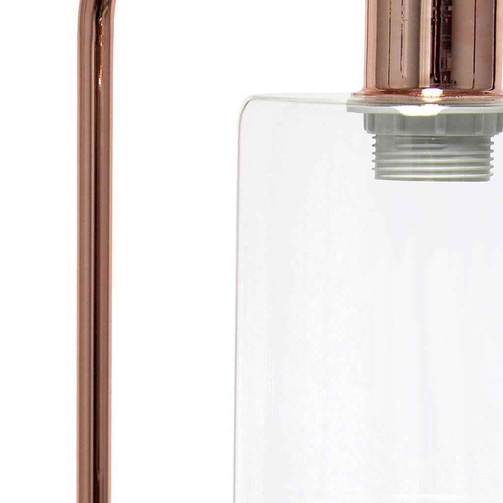 19" Rose Gold Iron Lantern USB Table Lamp LED With Clear Cylinder Shade
