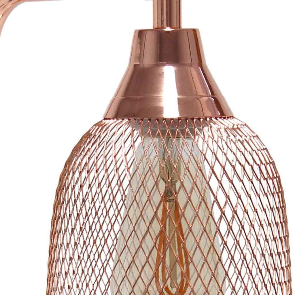 19" Rose Gold Metal Lantern Table Lamp With Rose Gold Globe Shade