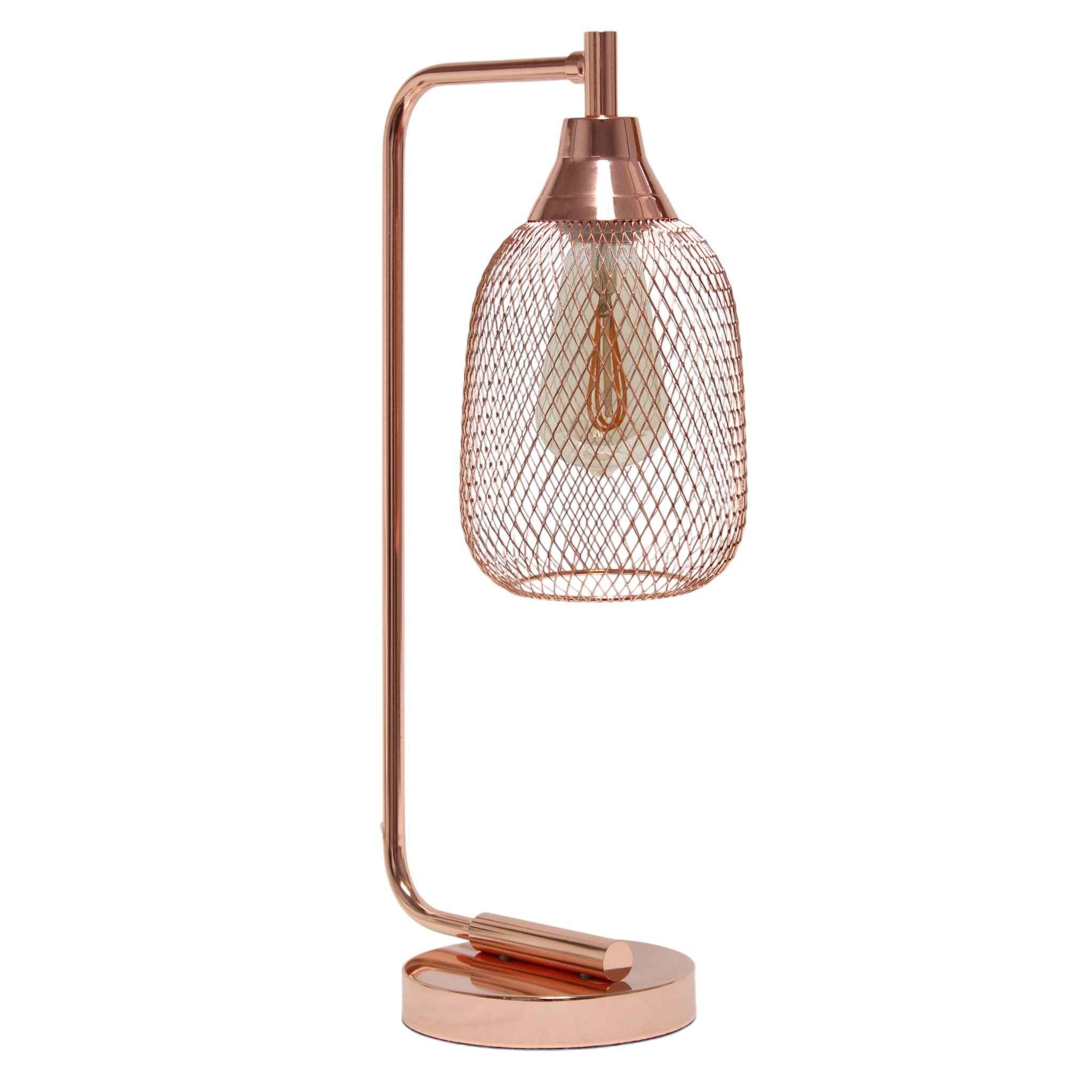19" Rose Gold Metal Lantern Table Lamp With Rose Gold Globe Shade