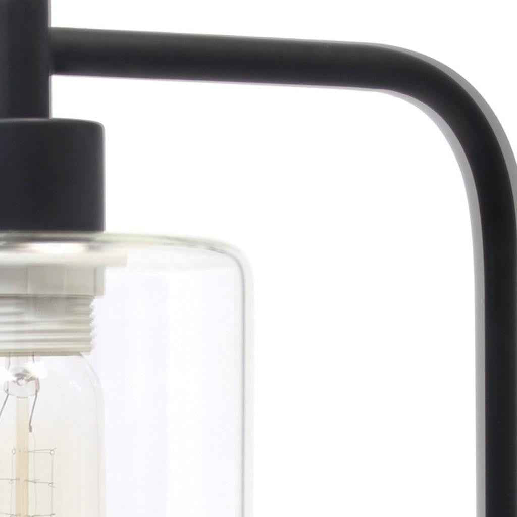 19" Black Metal Lantern Table Lamp With Clear Cylinder Shade