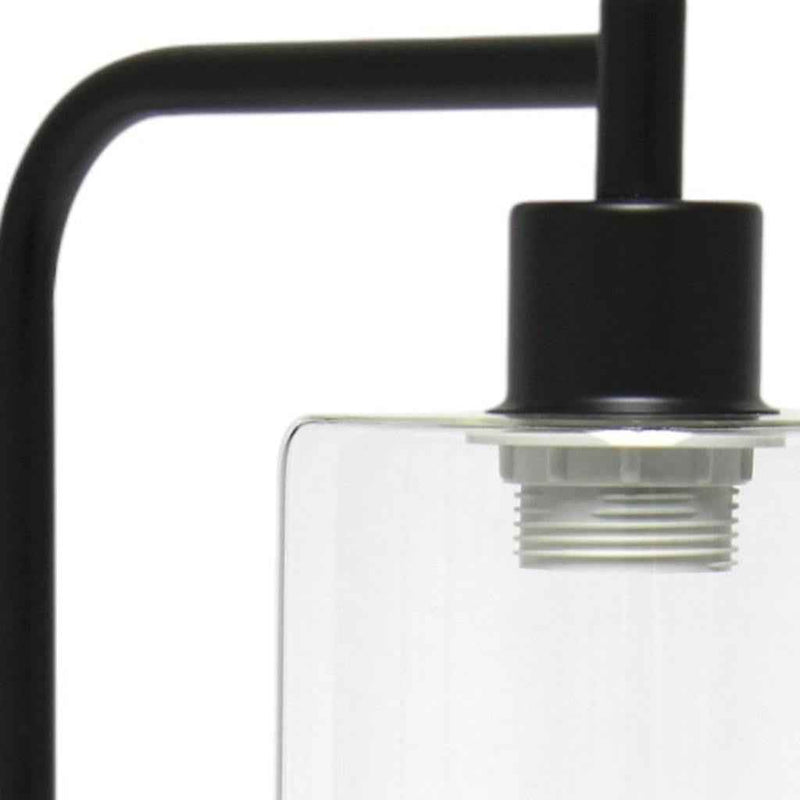 19" Black Iron Lantern USB Table Lamp LED With Clear Cylinder Shade