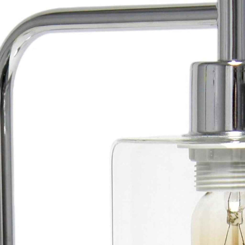 19" Silver Iron Lantern USB Table Lamp With Clear Cylinder Shade