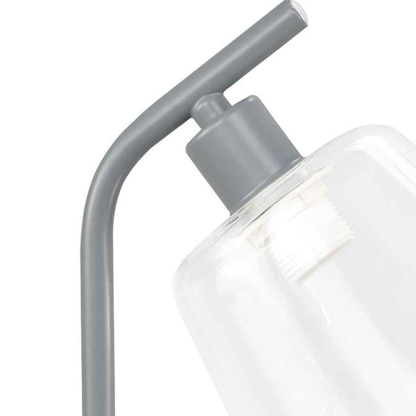 16" Gray Metal USB Table Lamp With Clear Globe Shade