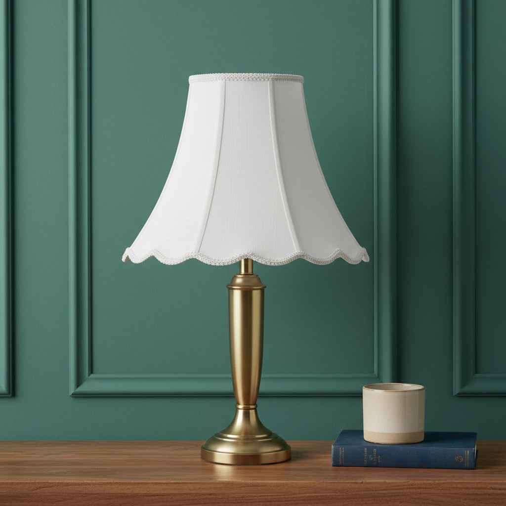 White Linen Piped Bell Lamp Shade