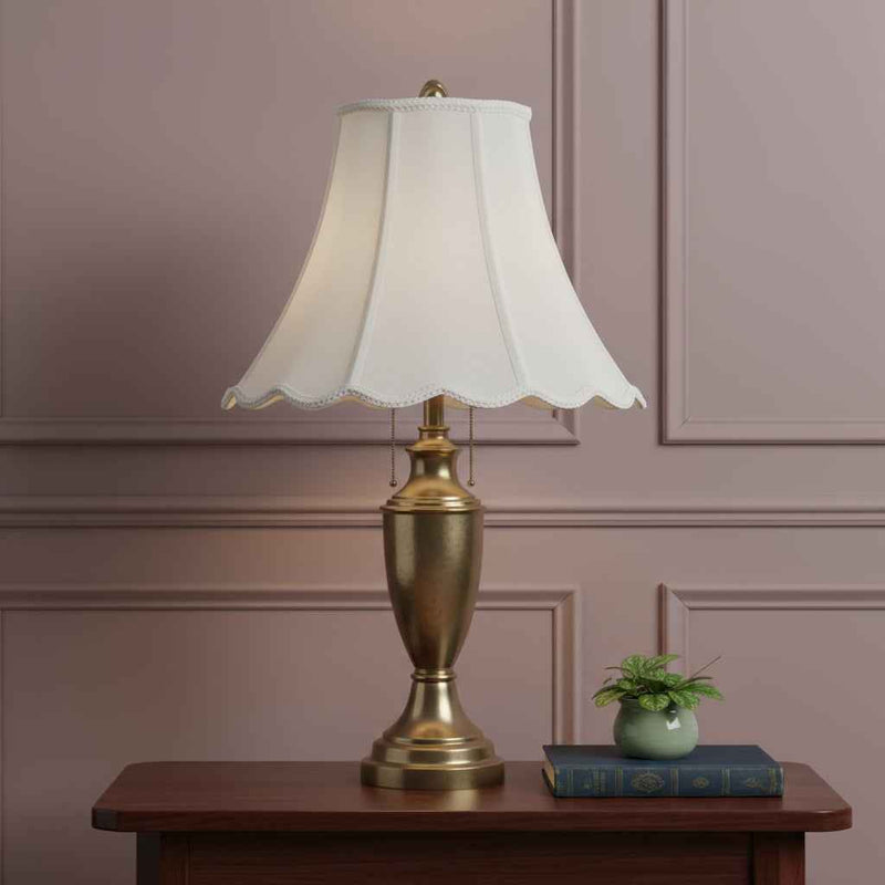 White Linen Piped Bell Lamp Shade