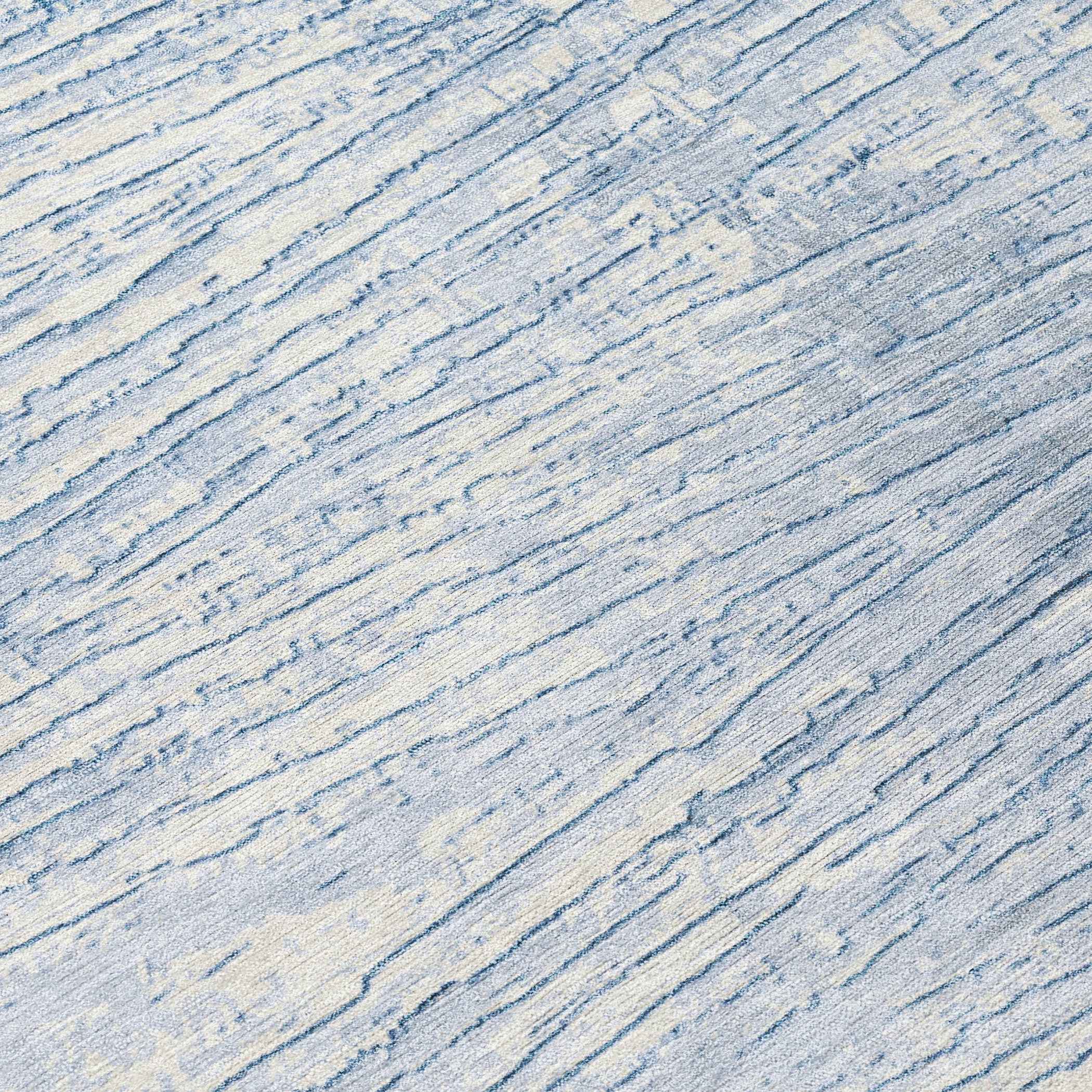 3' X 5' Sky Blue And Ivory Striped Washable Indoor Outdoor Area Rug