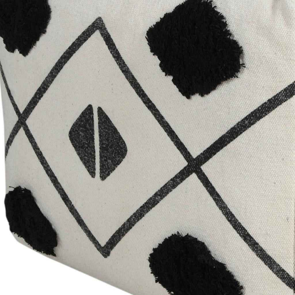 18" White Cotton Geometric Pouf Ottoman