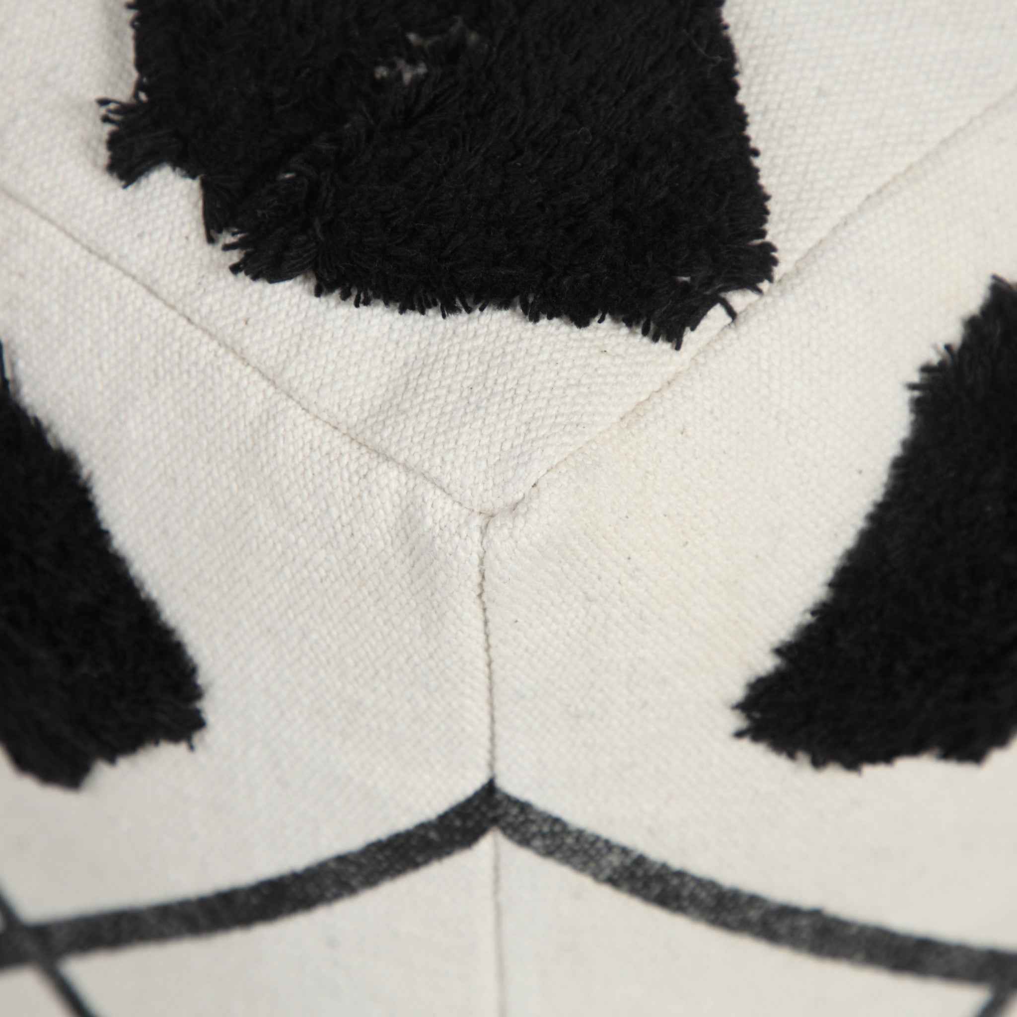 18" White Cotton Geometric Pouf Ottoman