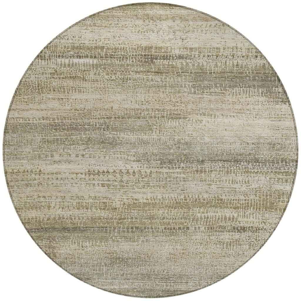 8' Taupe And Beige Round Abstract Washable Indoor Outdoor Area Rug
