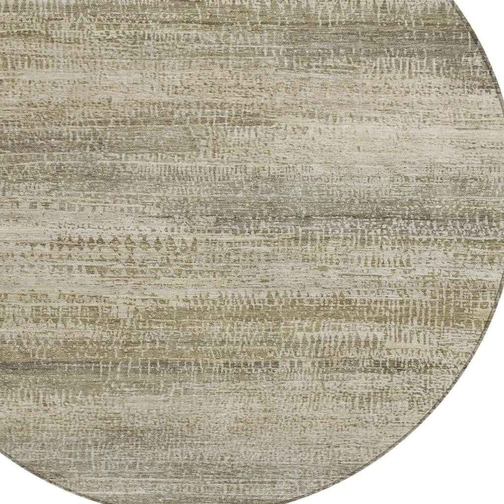 8' Taupe And Beige Round Abstract Washable Indoor Outdoor Area Rug