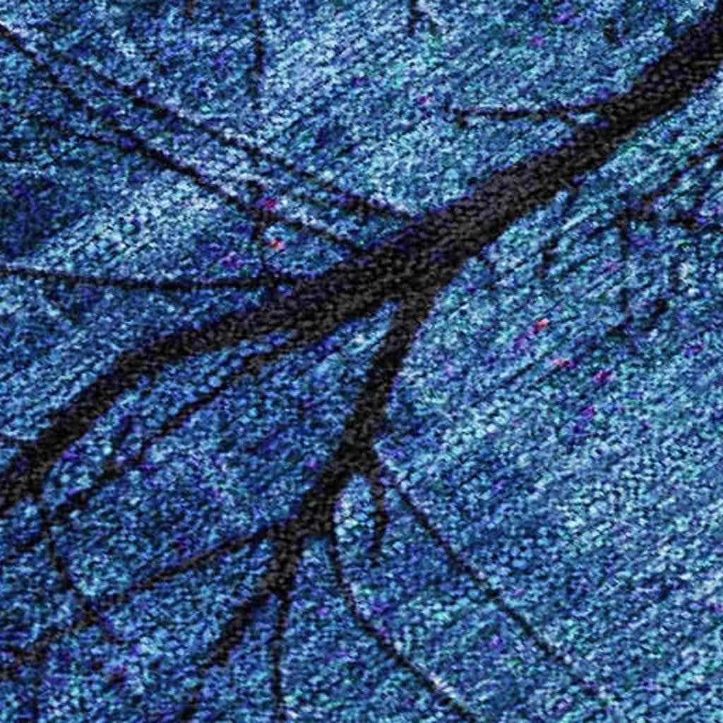 3' X 5' Blue And Charcoal Floral Washable Indoor Outdoor Area Rug