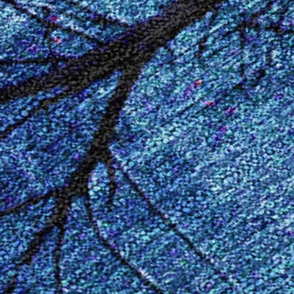 3' X 5' Blue And Charcoal Floral Washable Indoor Outdoor Area Rug