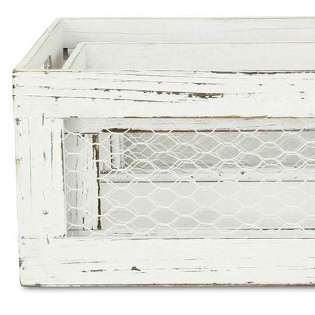 Set of Two White Solid Wood Crate