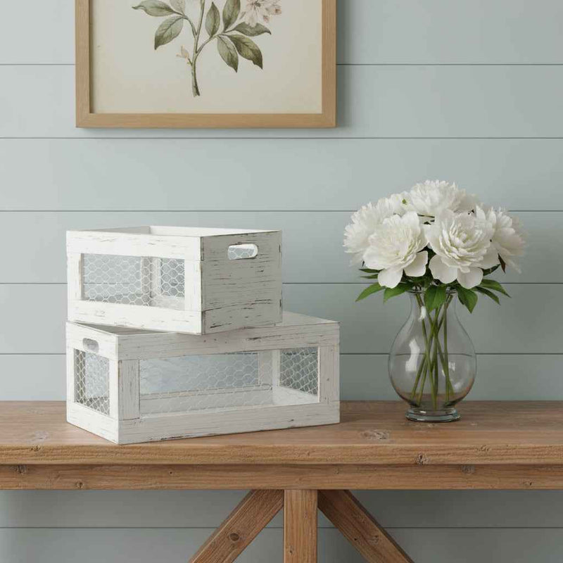 Set of Two White Solid Wood Crate