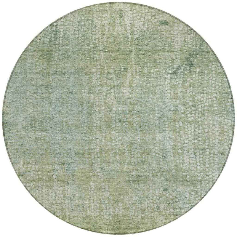 8' Green And Ivory Round Abstract Washable Indoor Outdoor Area Rug