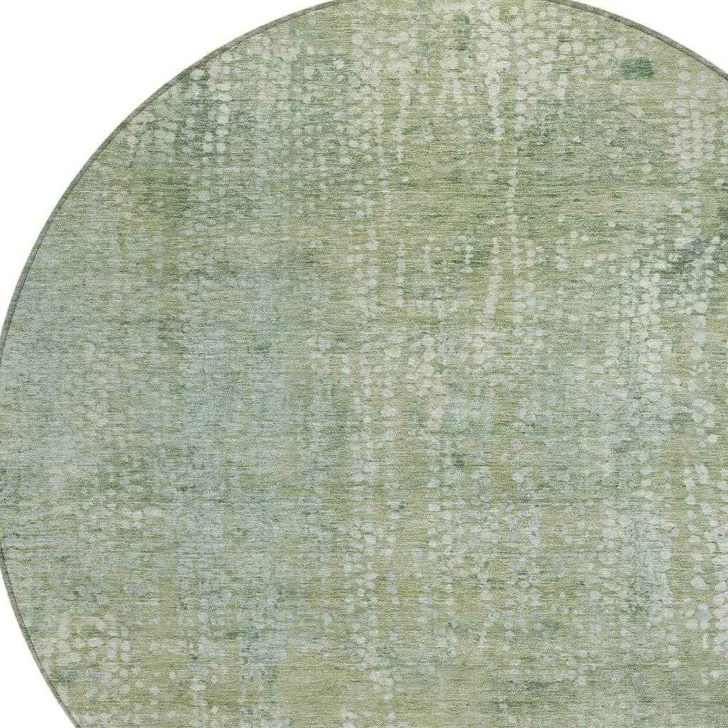 8' Green And Ivory Round Abstract Washable Indoor Outdoor Area Rug