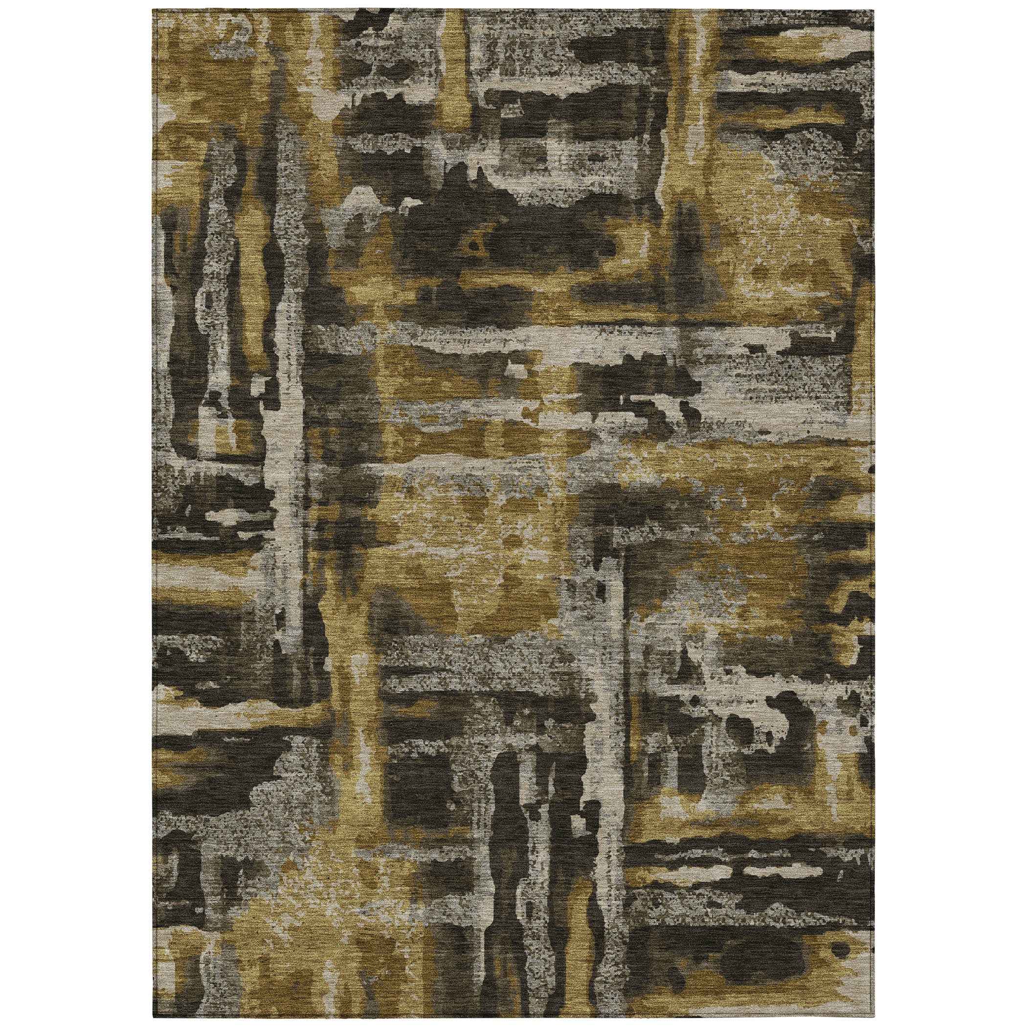 10' X 14' Coffee And Taupe Abstract Washable Indoor Outdoor Area Rug