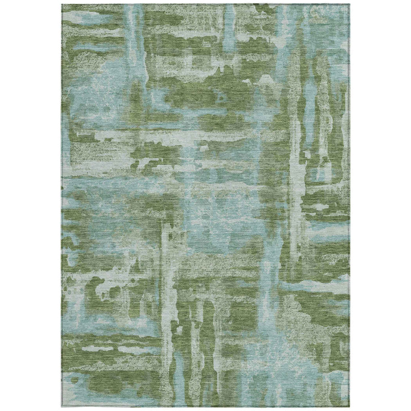 3' X 5' Fern Green And Sky Blue Abstract Washable Indoor Outdoor Area Rug